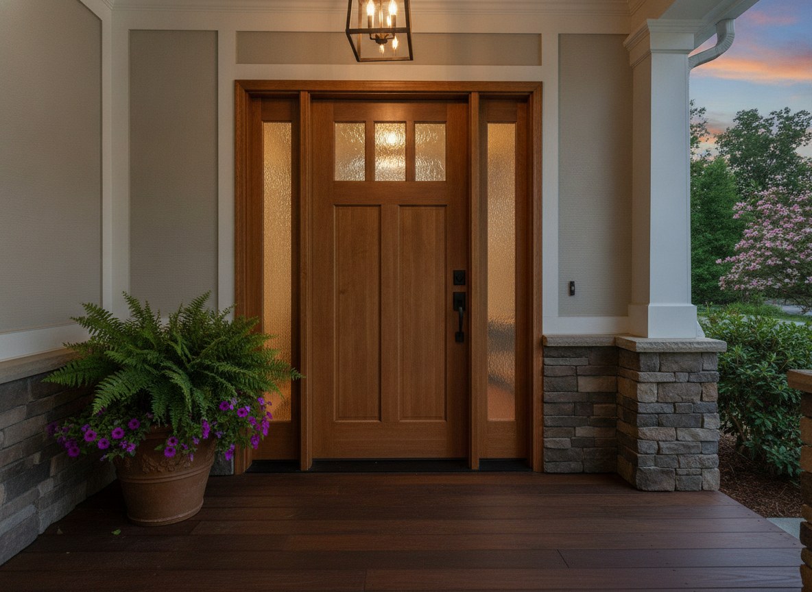 A craftsman fiberglass entry door — the curb-appeal and security upgrade.