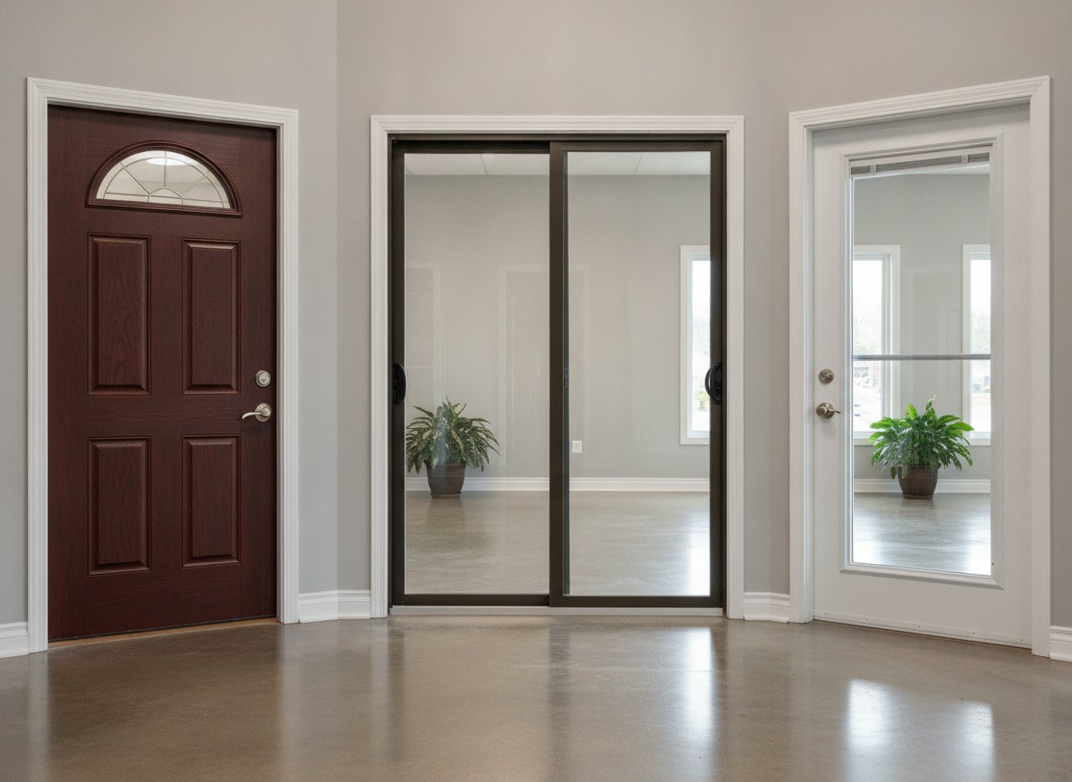 All three door types side by side — entry, patio, and storm.