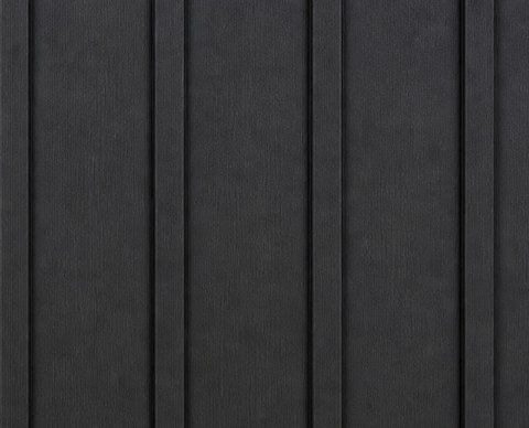 Deep charcoal-black vinyl siding swatch with a board and batten texture