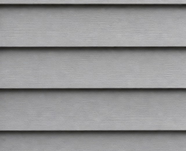 Light-to-mid gray vinyl siding swatch with a Dutch lap texture