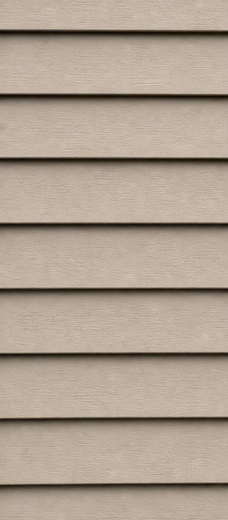 Vinyl siding swatch in a Dutch lap profile — horizontal courses with a beveled notch at each board's top edge.