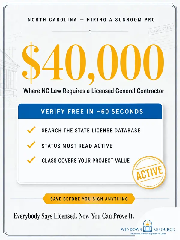$40,000 — Where NC Law Requires a Licensed Sunroom Contractor