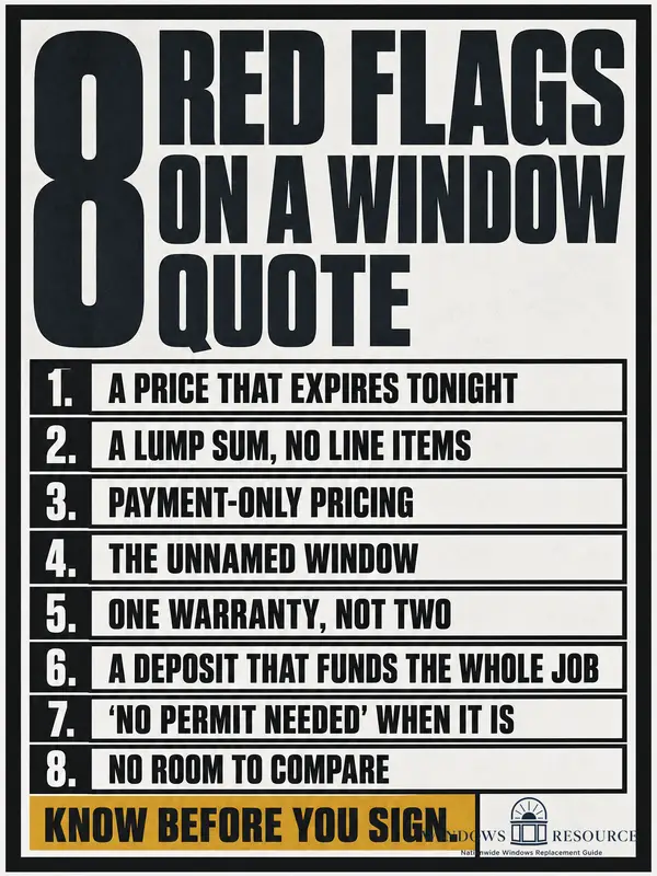 8 Red Flags on a Window Quote — checklist from a price that expires tonight to no room to compare; know before you sign