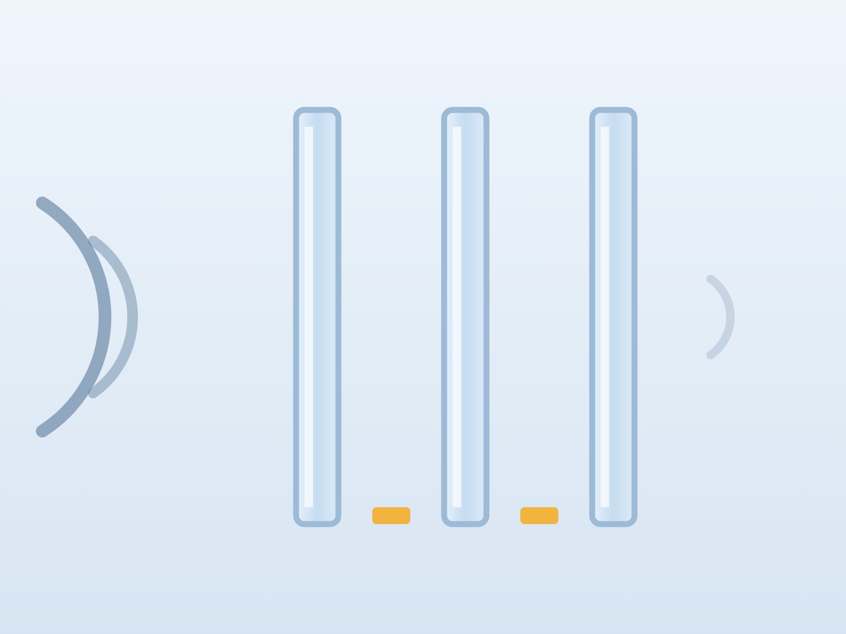 Cross-section of a triple-pane unit: three equal glass panes separated by two gas gaps.