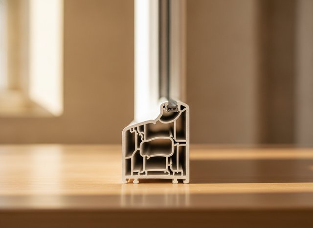 A vinyl corner in cross-section — the hollow chambers are what insulate.