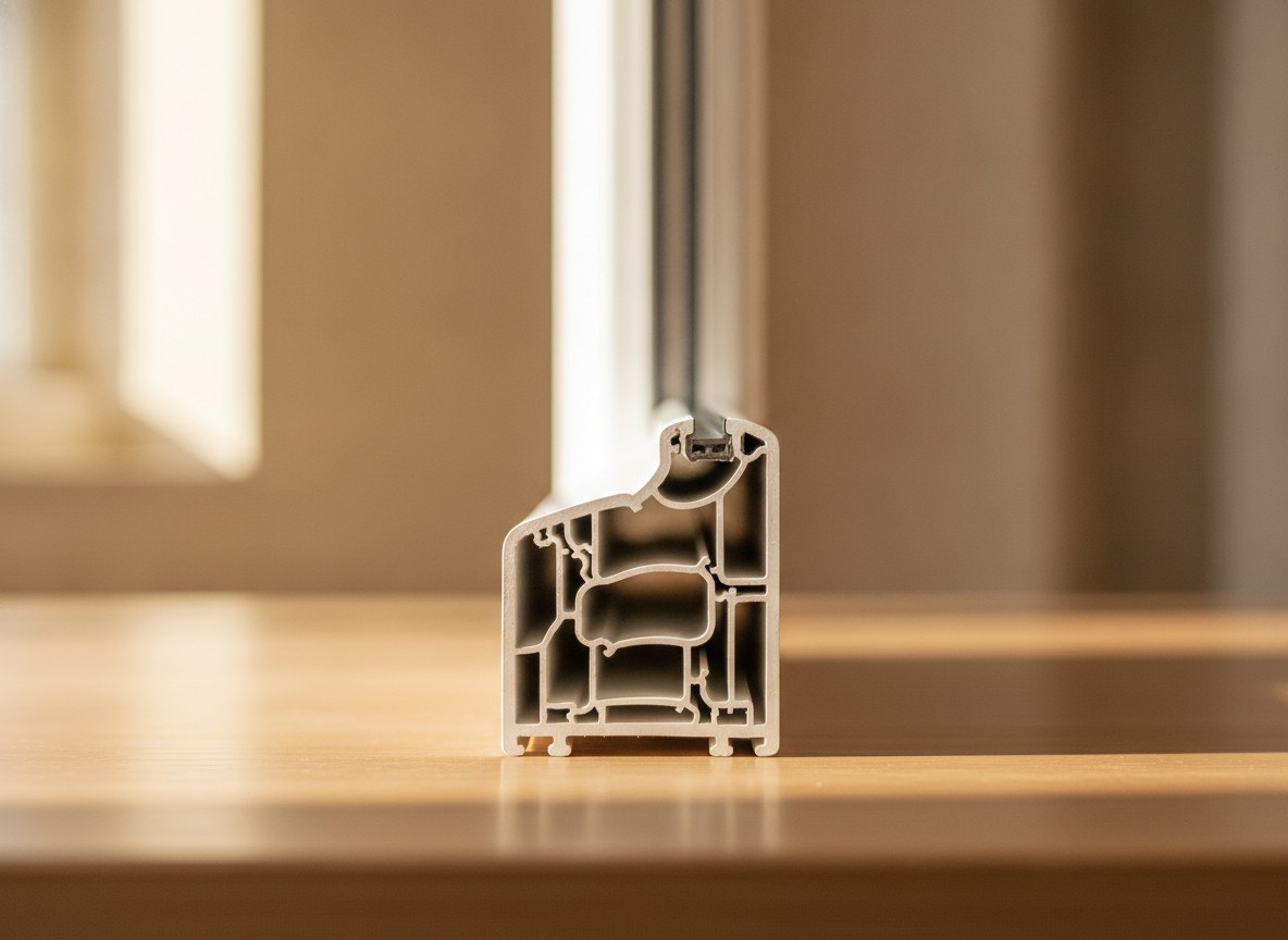 A vinyl corner in cross-section — the hollow chambers are what insulate.