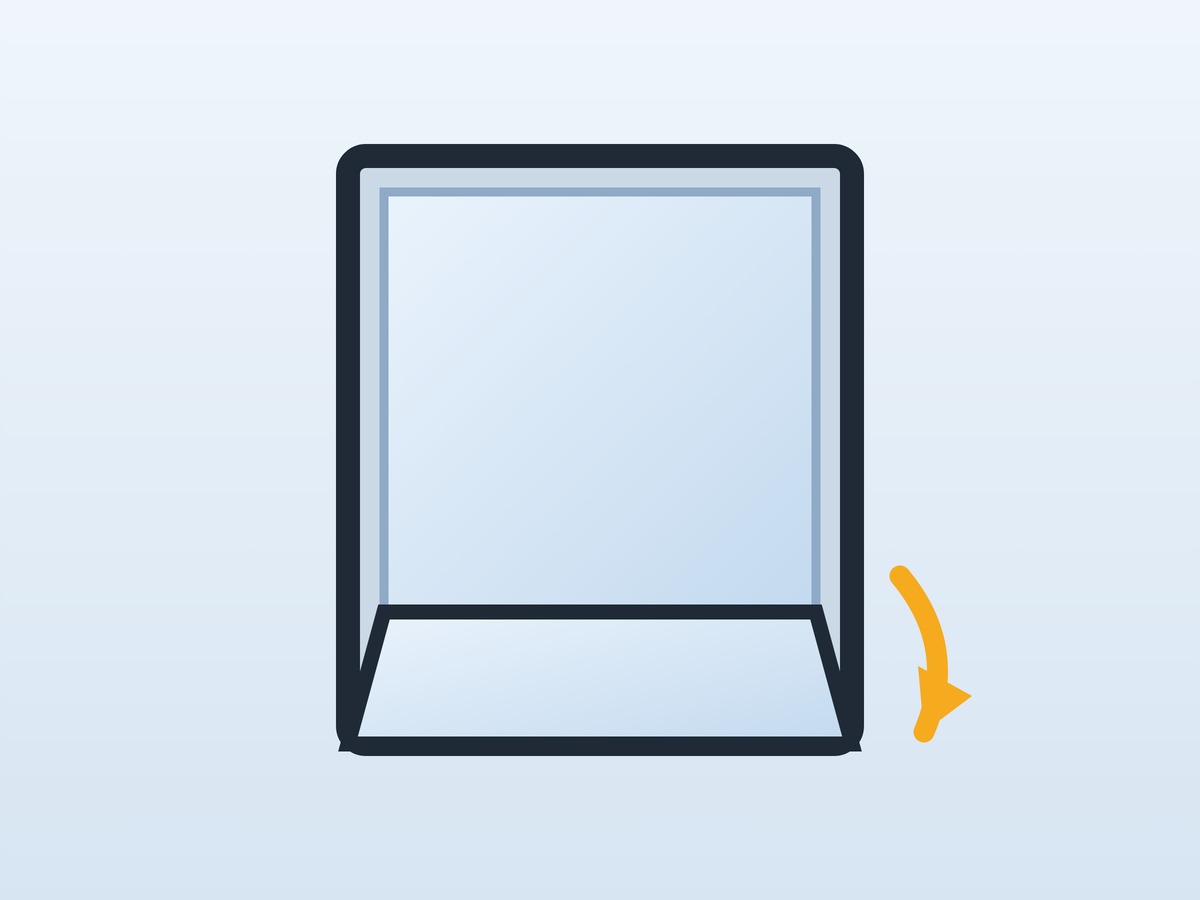 Awning window tilting open from a top hinge — a small vent opening at the bottom.