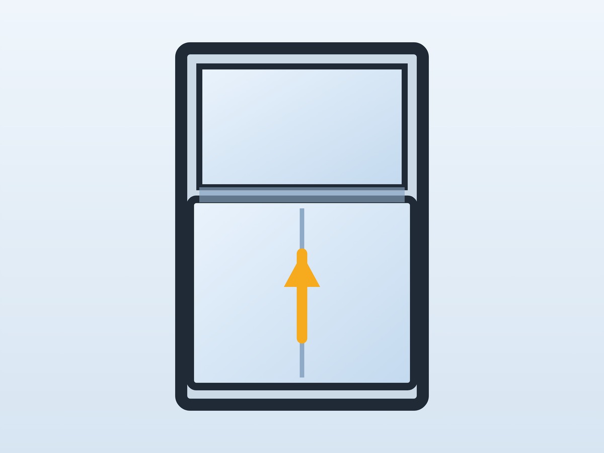 Double-hung window with the bottom sash raised — only about half the unit ever opens.